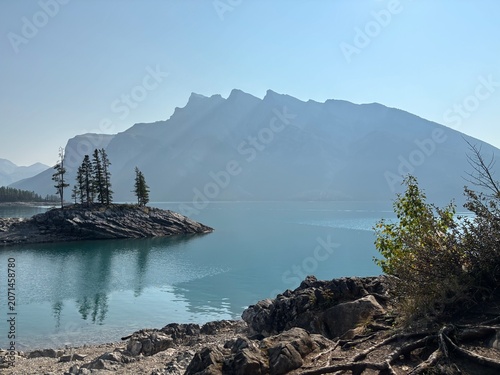 Rocky Island On A Mountain Lake In The Canadian Rockies