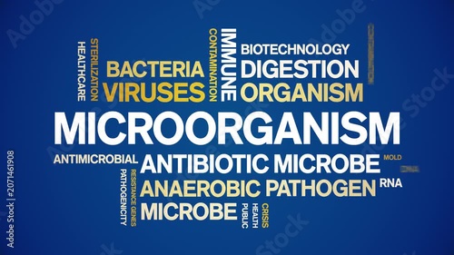 Microorganism animated word cloud-text design animation tag kinetic typography seamless loop.