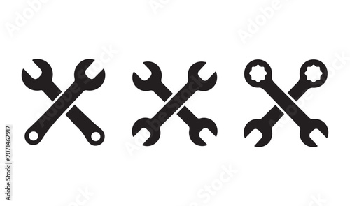 Minimalist Crossed Wrench Tool Icon Set Vector Collection