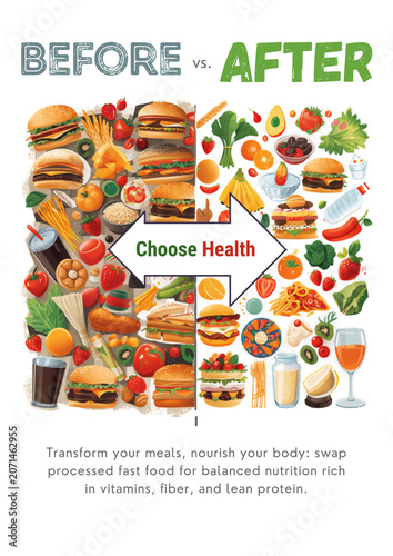 Comparison of dietary habits transitioning from processed junk items to a balanced plate of fresh fruits and green vegetables