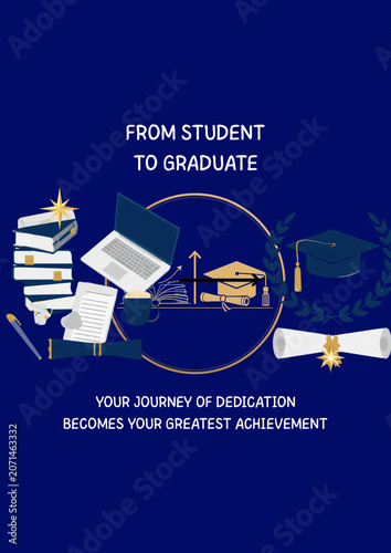 Academic Journey from Student to Graduate Celebration with Educational Symbols and Graduation Cap