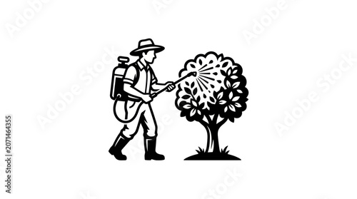Fotografie Gardener Spraying Tree Vector Illustration