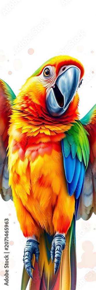 Obraz premium Brightly colored watercolor parrot with playful expression and outstretched wings, vibrant, animal