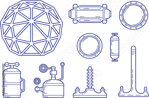Technical Architectural Drawing CAD Design with Geometric Structures and Mechanical Elements