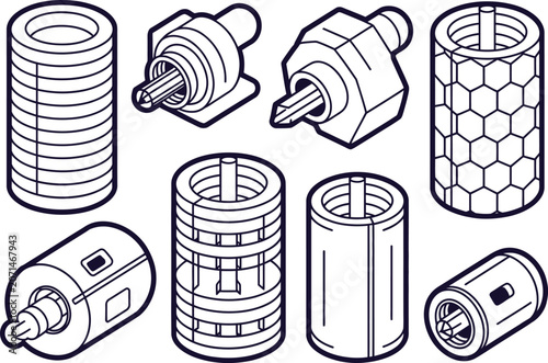 Line Art Mechanical Parts Cross Section Architectural Drawing CAD Design