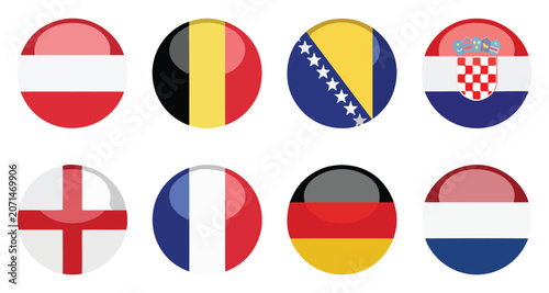 Tableau sur toile Round Glossy European Flags Icons Set of Austria Belgium Bosnia and Herzegovina