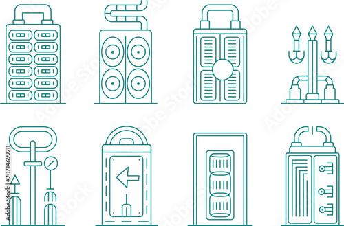 Collection of Industrial Equipment and Mechanical Systems Architectural Drawing CAD design