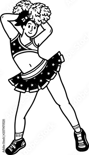 black and white illustration of a female Cheerleader