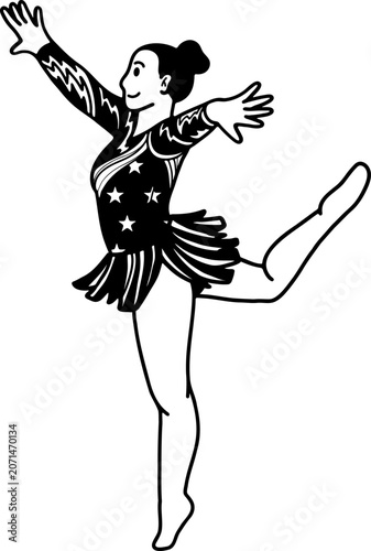 black and white illustration of a gymnastics