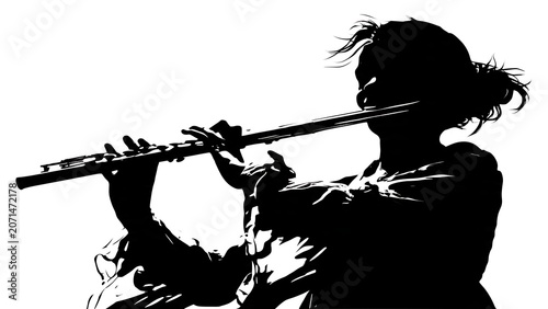 Black and white silhouette of a woman with raised arms outdoors.
