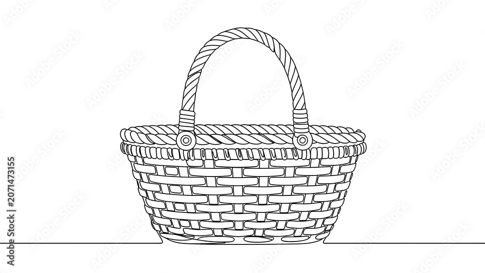 Obraz premium Black and white woven basket with handle design illustration.