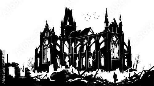 Foto Destroyed Cathedral and Church Ruins After War Illustration