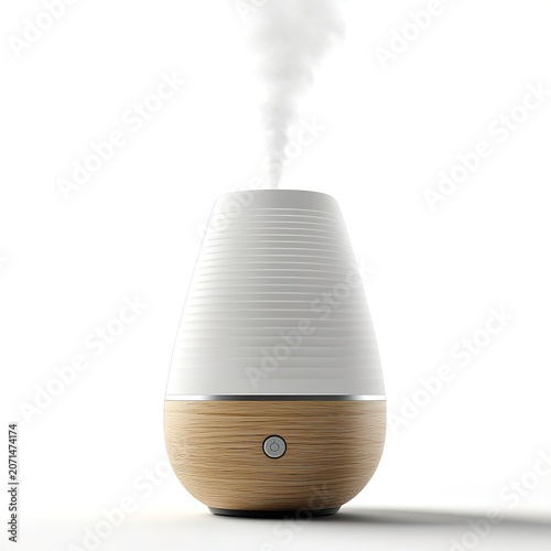Humidifier with steam, modern white and wood design
