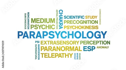 Parapsychology animated word cloud-animation tag kinetic typography seamless loop.