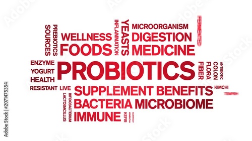 Probiotics animated word cloud-animation tag kinetic typography seamless loop.