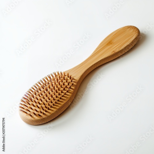 Wooden hairbrush on white background