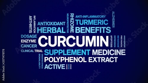 Curcumin animated word cloud-animation tag kinetic typography seamless loop.