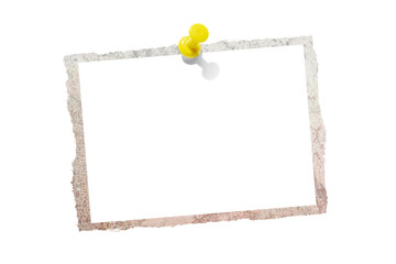 Photo card attached with a push pin isolated on a transparent background.