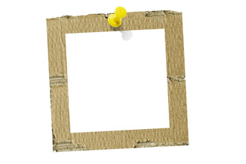Photo card attached with a push pin isolated on a transparent background.