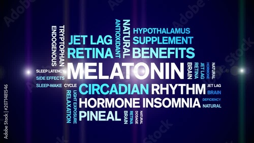 Melatonin animated word cloud-animation tag kinetic typography seamless loop.