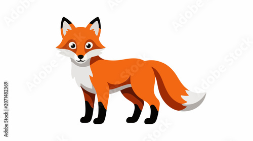 A cartoon orange fox with white chest and black-tipped ears and tail