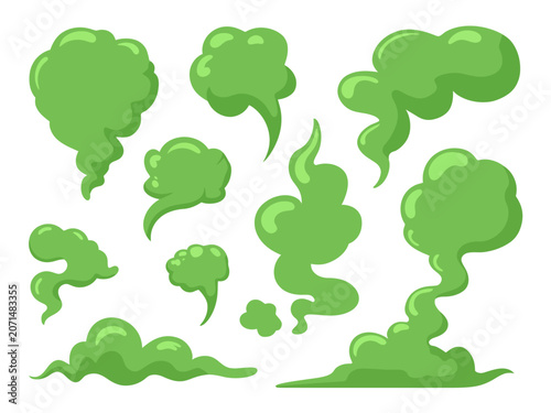 Obraz na plátne Collection of cartoon green stink clouds and smoke puffs