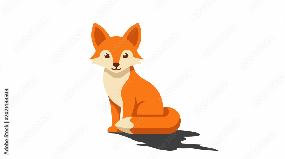 Obraz premium A cartoon orange fox with white markings sits on a plain background