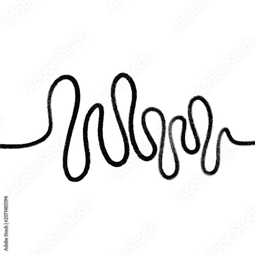 Abstract hand drawn black sound wave line vector illustration, minimalist continuous scribble loop line art isolated on white background, audio frequency or heartbeat signal design element