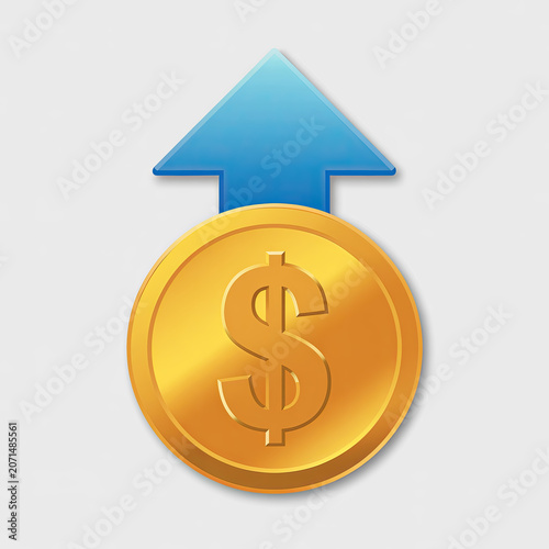 Financial Growth Concept with Dollar Coin and Upward Arrow