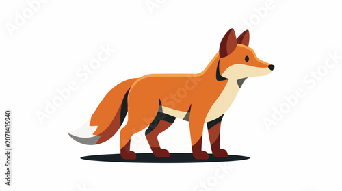 A stylized cartoon illustration of a standing fox with orange fur and a white chest