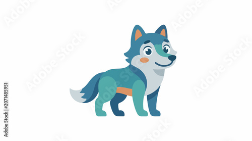 A stylized cartoon wolf with blue and green fur and a white muzzle