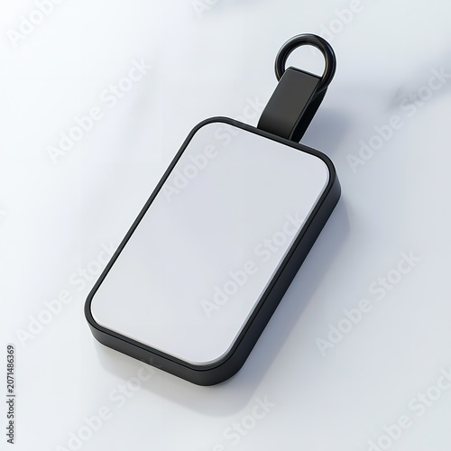 Close-up shot of white portable charger on white background