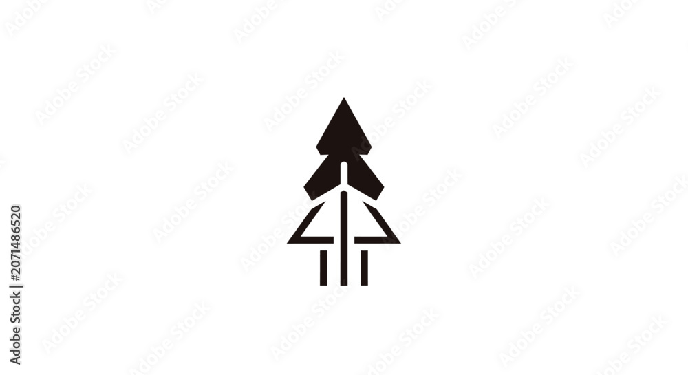 Fototapeta premium A minimalist black icon representing a stylized evergreen tree on white background