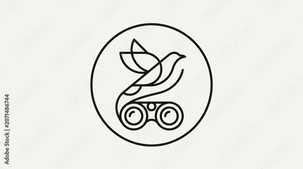Obraz premium Minimalist Line Art Bird and Binoculars Icon Design for Nature Observation and Wildlife Exploration Concepts