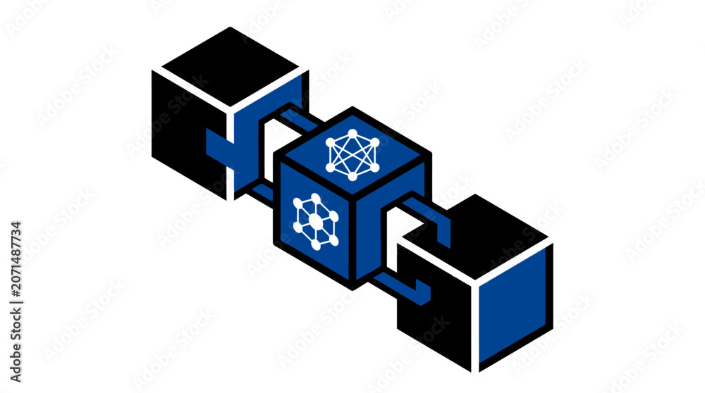 Fototapeta premium A digital illustration showing interconnected blocks representing data security
