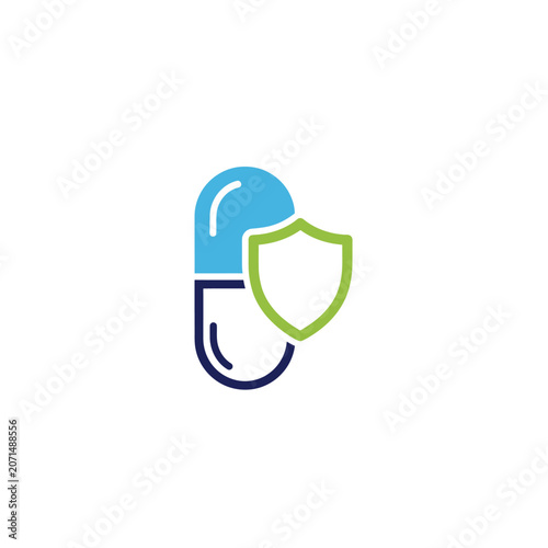 Medicine pill with protective shield symbol.