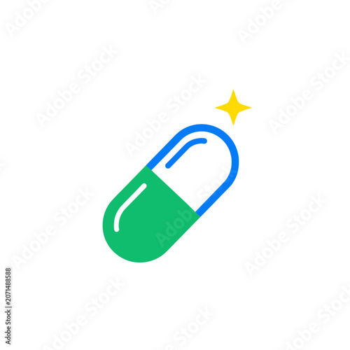 Green and blue capsule with sparkle.