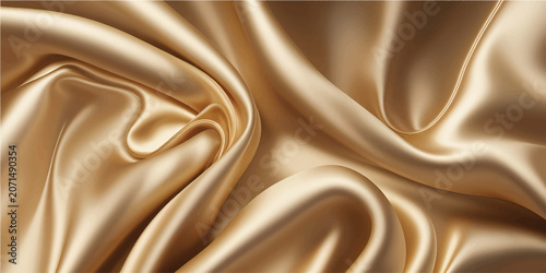 Obraz na plátně Luxury Golden Silk Satin Fabric Background with Smooth Flowing Waves, Elegant Sh