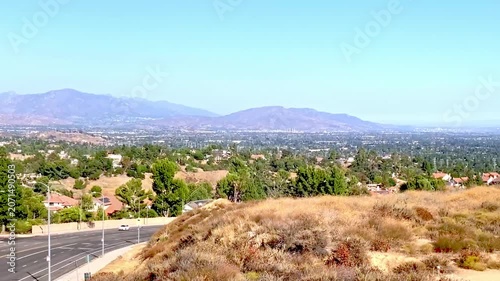 Panoramic view of the valley and mountains from the road
