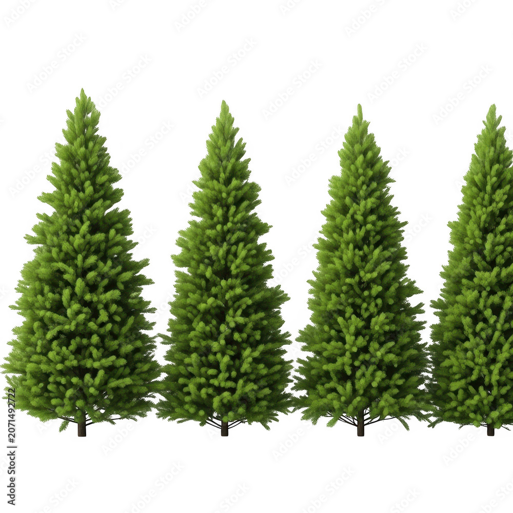 Obraz premium A snowy landscape featuring a row of tall evergreen trees