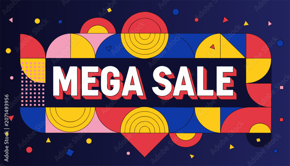 Fototapeta premium Mega sale banner template with abstract geometric background and text effect.eps