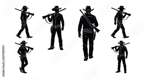 Photos Cowboy Silhouettes With Rifles Black Vector Illustration On White Background