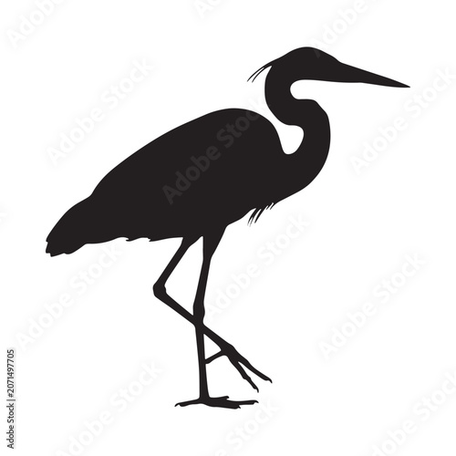 Tableau sur toile Great Heron Silhouette Against White Background Minimalist Bird Shape