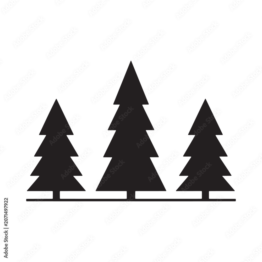 Obraz premium Fir Tree Silhouettes On White Background Minimalist Graphic