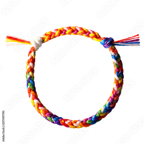 Colorful braided bracelet with rainbow threads on transparent background