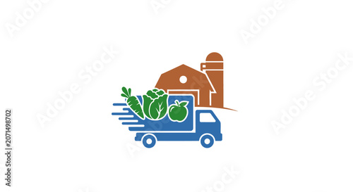 A delivery truck carrying fresh farm produce from a rural barn
