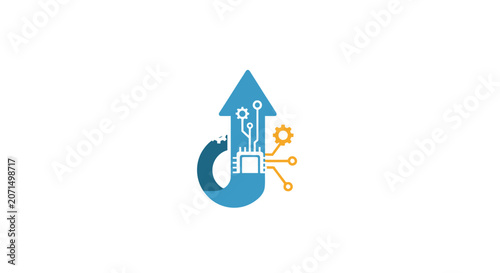 A digital arrow icon representing technological growth and innovation