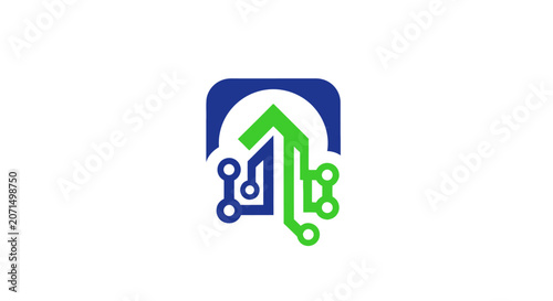 A digital circuit board icon representing modern technology and connectivity