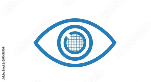 A digital graphic illustration of a stylized human eye with a circuit pattern
