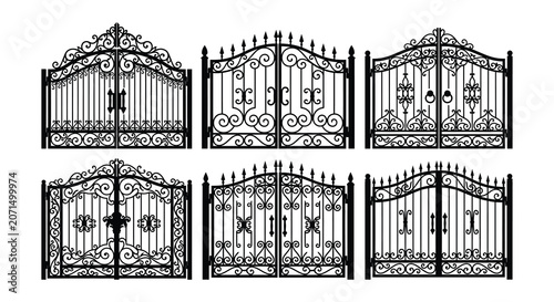 Konstfotografi Wrought iron gates collection black vector illustration on white background